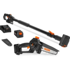 WEN 20752 2-In-1 20V Max Cordless Brushless Pole Saw and Mini Chainsaw with 4.0Ah Battery and Charger