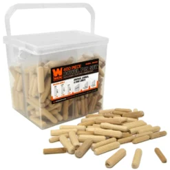WEN JN400D 400-Piece Fluted Dowel Pin Variety Bucket with 1/4, 5/16, and 3/8-inch Woodworking Dowels