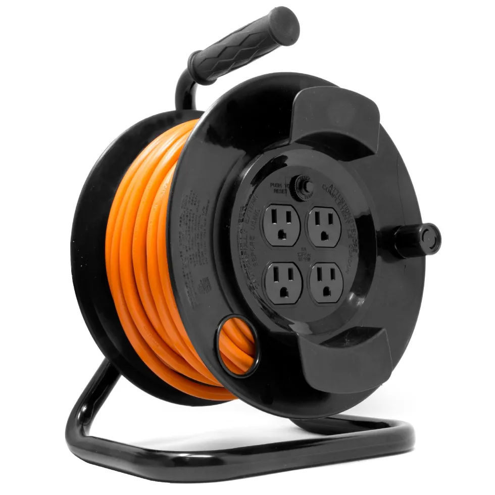 WEN PC5043R 50 ft. 14-Gauge Heavy-Duty SJTW Outdoor 14/3 Extension Cord Reel with NEMA 5-15R Light-Up Power Outlet