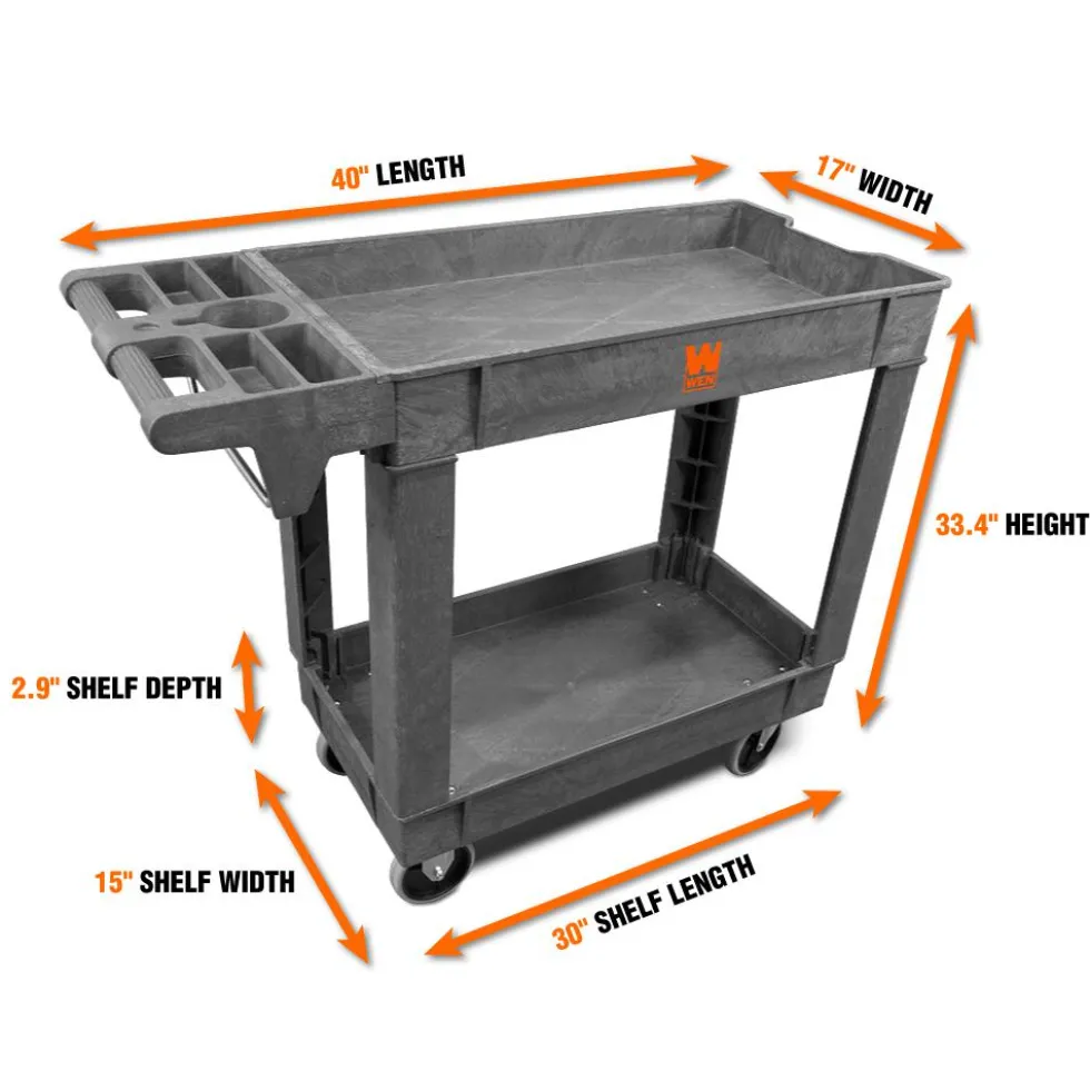 WEN 73009 500-Pound Capacity 40 by 17-Inch Two-Shelf Service Utility Cart