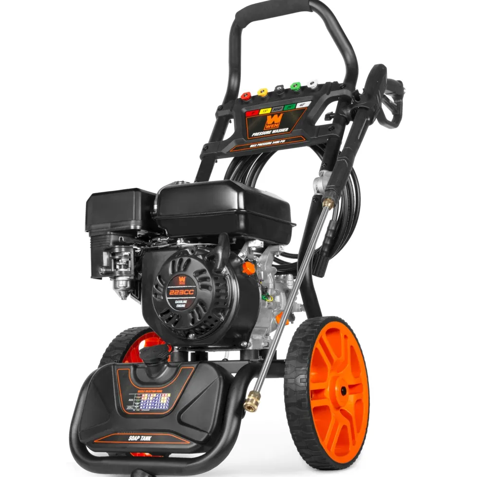 WEN PW224G 3400 PSI Gas Pressure Washer with 223cc Engine, 2.7 GPM Flow Rate and Onboard Soap Tank