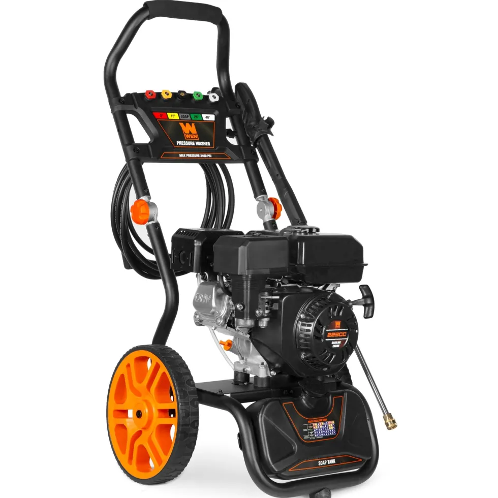 WEN PW224G 3400 PSI Gas Pressure Washer with 223cc Engine, 2.7 GPM Flow Rate and Onboard Soap Tank