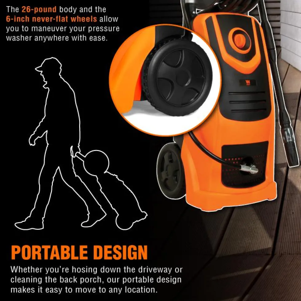 WEN PW22 2100 PSI 1.3 GPM 13.5-Amp Electric Pressure Washer with Variable Flow Power and Hose Reel