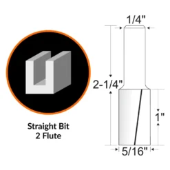 WEN RB104FF 5/16 in. Straight 2-Flute Carbide-Tipped Router Bit with 1/4 in. Shank