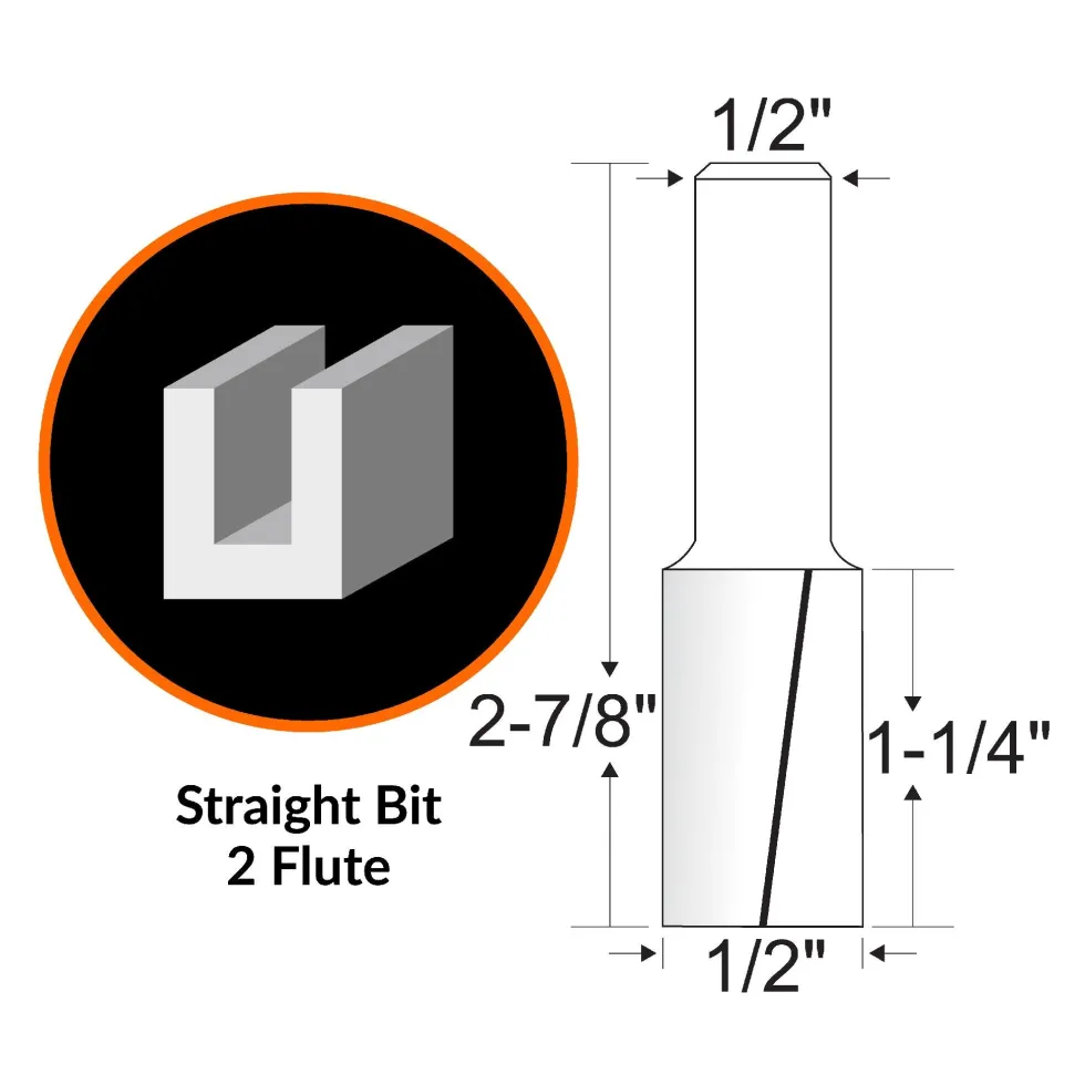 WEN RB109FF 1/2 in. Straight 2-Flute Carbide-Tipped Router Bit with 1/2 in. Shank