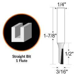 WEN RB002SF 3/16 in. Straight 1-Flute Carbide-Tipped Router Bit with 1/4 in. Shank