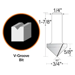WEN RB304VG 3/4 in. V-Groove Carbide-Tipped Router Bit with 1/4 in. Shank