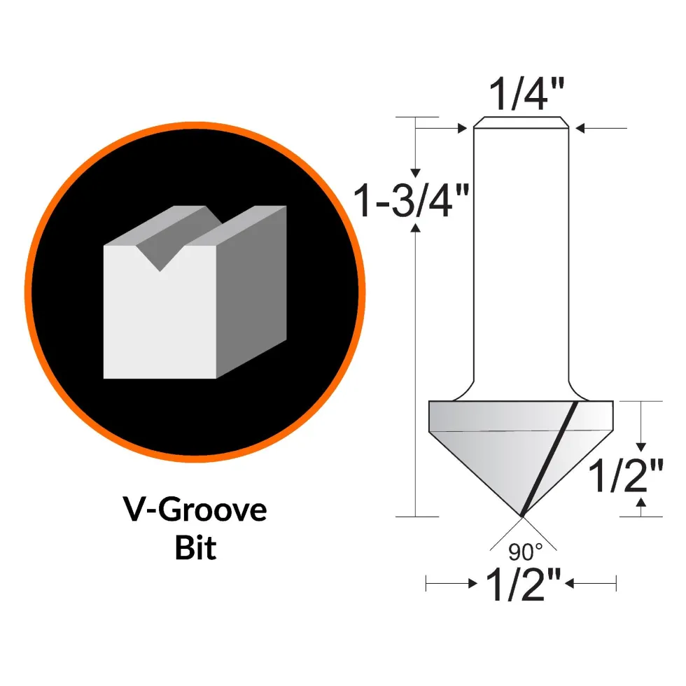 WEN RB301VG 1/2 in. V-Groove Carbide-Tipped Router Bit with 1/4 in. Shank and 1/2 in. Cutting Length