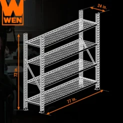 WEN RK7724-4 Four-Tier Industrial Steel Storage Rack with Adjustable Shelving and 8000-Pound Capacity