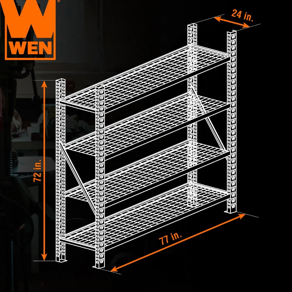 WEN RK7724-4 Four-Tier Industrial Steel Storage Rack with Adjustable Shelving and 8000-Pound Capacity