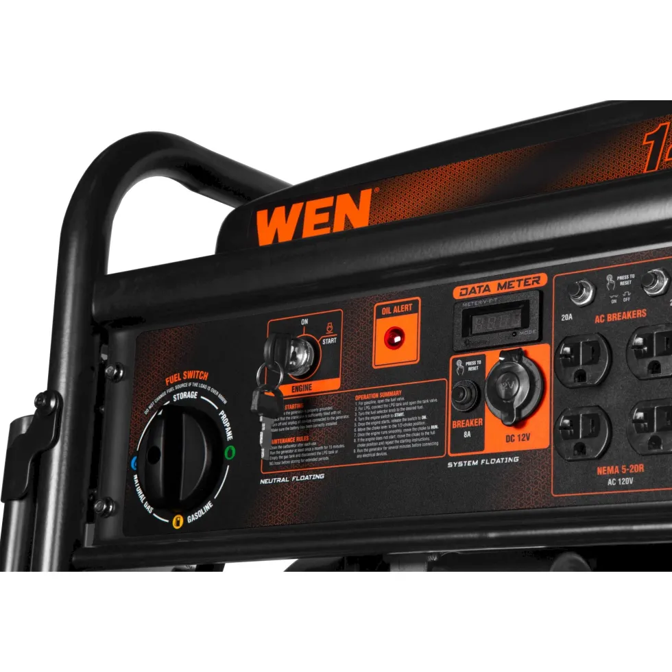 WEN TF1450 14500-Watt 120V/240V Tri-Fuel Generator, Transfer-Switch Ready with Electric Start and Wheel Kit