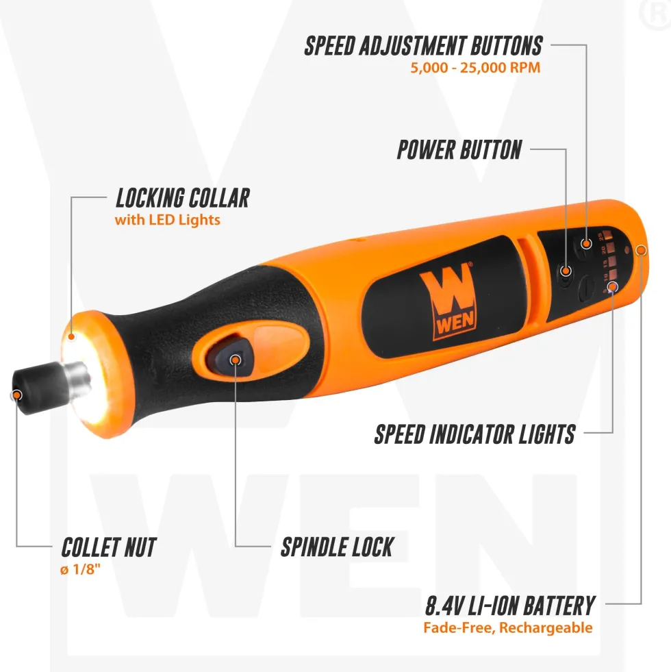 WEN 23072 Variable Speed Lithium-Ion Cordless Rotary Tool Kit with 24-Piece Accessory Set, Charger, and Carrying Case