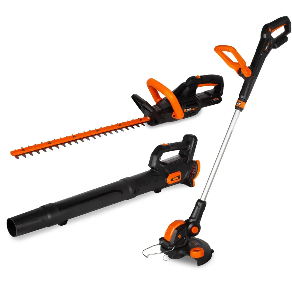 WEN 20VK3HTB 20V Max Cordless Hedge Trimmer, String Trimmer and Leaf Blower Combo Kit with 4Ah Battery and charger