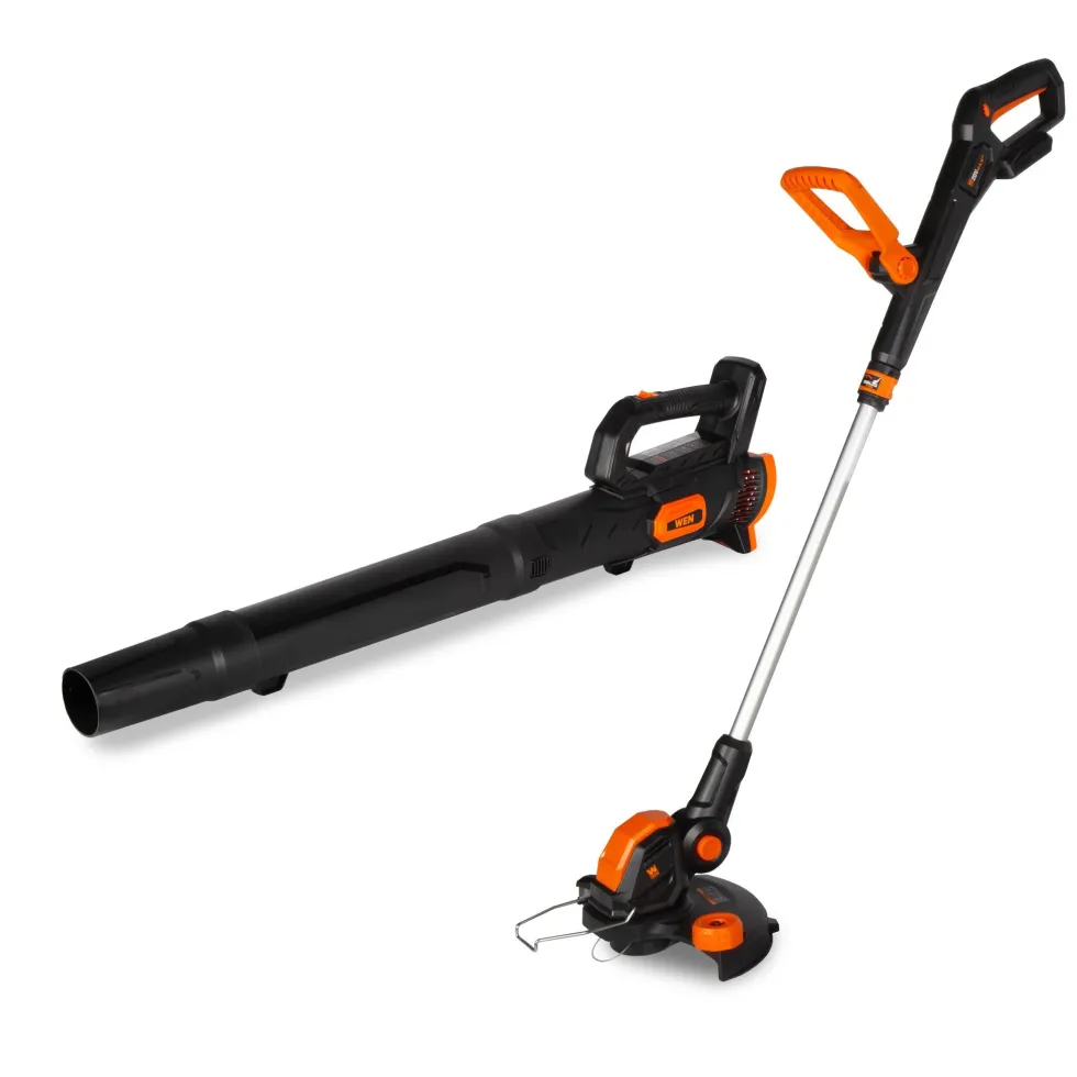 WEN 20VK2LBT 20V Max Cordless String Trimmer and Leaf Blower Combo Kit with 4Ah Battery and Charger