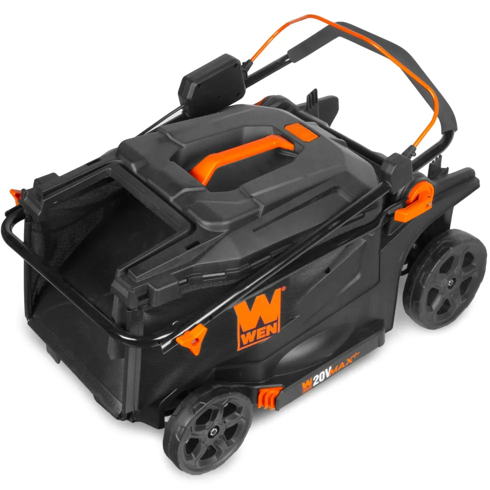 WEN 20VK3TBM 20V Max Cordless 19-Inch Lawn Mower, String Trimmer, and Leaf Blower Combo Kit with Two 5Ah Batteries and Dual Port Charger
