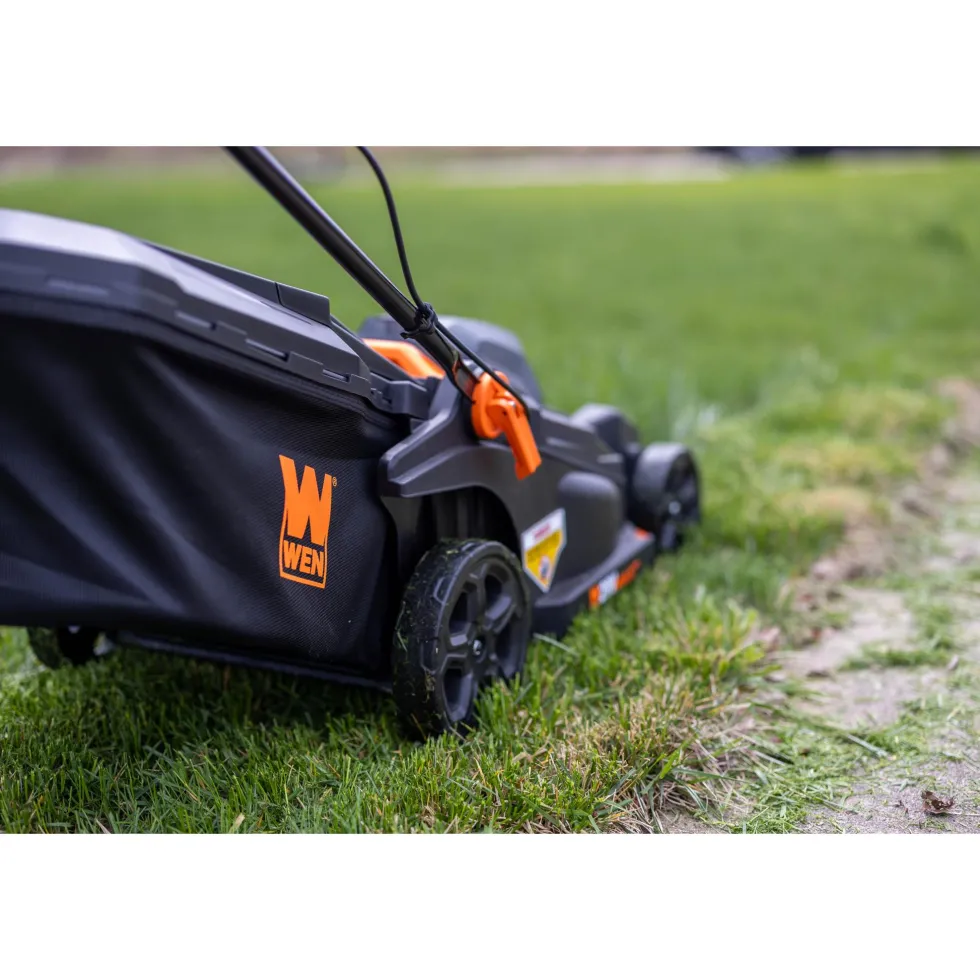 WEN 20VK3TBM 20V Max Cordless 19-Inch Lawn Mower, String Trimmer, and Leaf Blower Combo Kit with Two 5Ah Batteries and Dual Port Charger