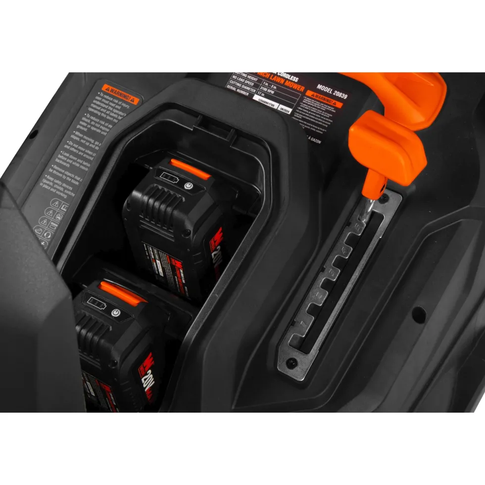 WEN 20VK3TBM 20V Max Cordless 19-Inch Lawn Mower, String Trimmer, and Leaf Blower Combo Kit with Two 5Ah Batteries and Dual Port Charger