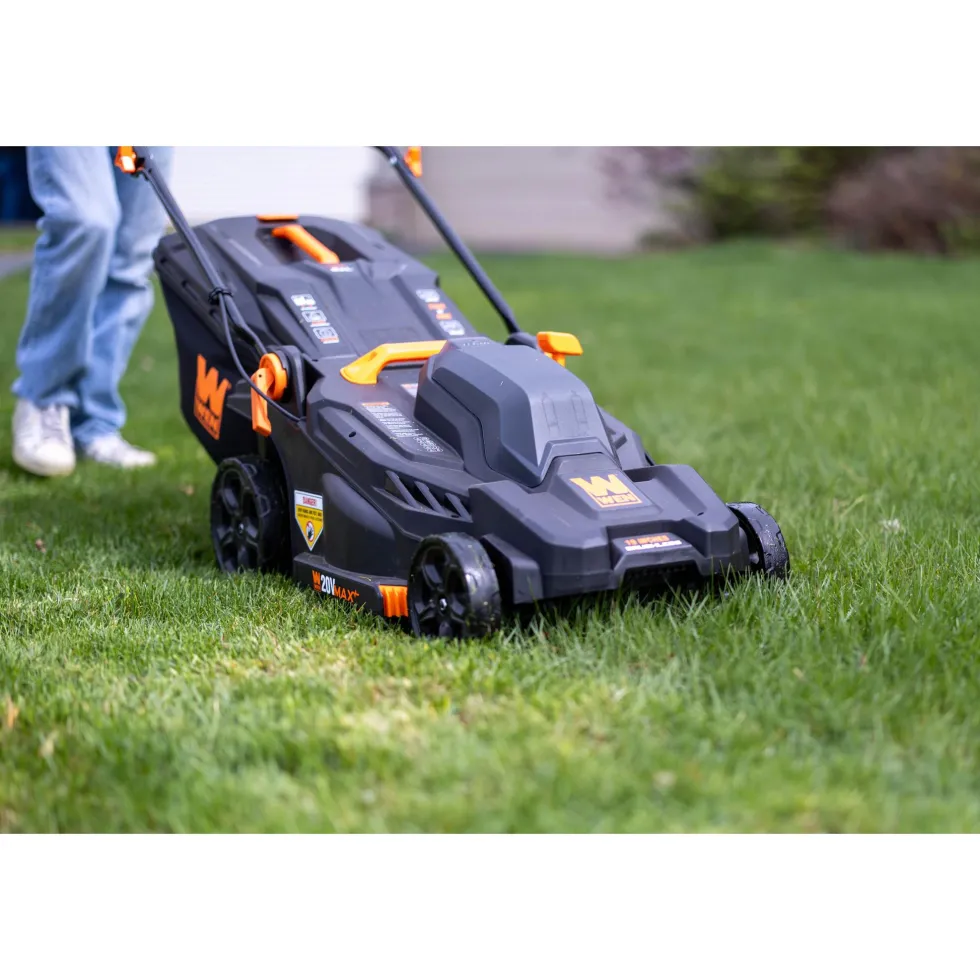 WEN 20VK3TBM 20V Max Cordless 19-Inch Lawn Mower, String Trimmer, and Leaf Blower Combo Kit with Two 5Ah Batteries and Dual Port Charger