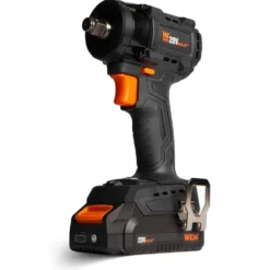 WEN 20108 20V Max Brushless Cordless Compact 1/2-Inch Impact Wrench with SmartStop, 2.0 Ah Lithium-Ion Battery and Charger