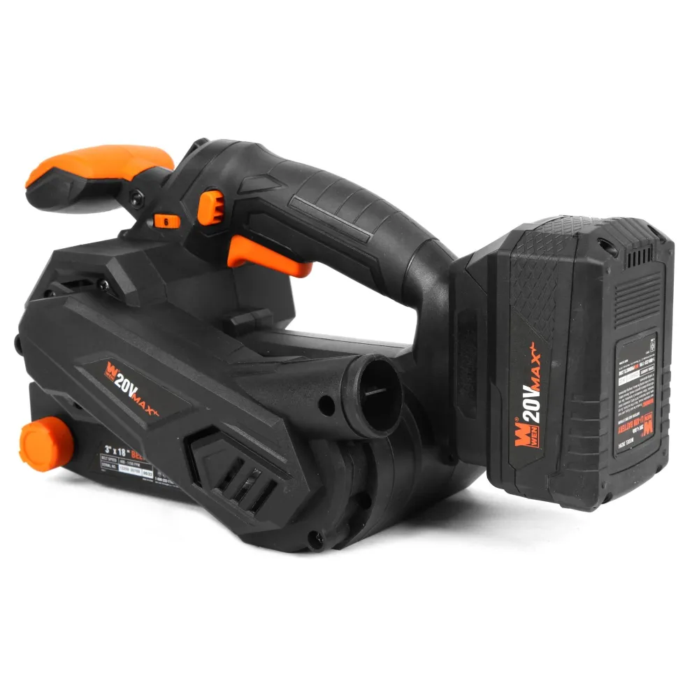 WEN 20418 20V Max Cordless Belt Sander, Variable Speed, Handheld and Portable with 4.0Ah Battery and Charger