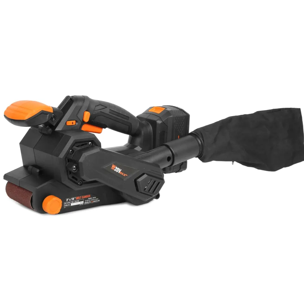 WEN 20418 20V Max Cordless Belt Sander, Variable Speed, Handheld and Portable with 4.0Ah Battery and Charger