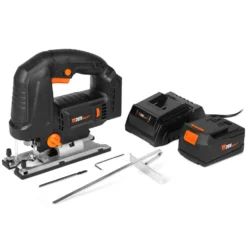 WEN 20670 20V Max Cordless Brushless Auto-Speed Jigsaw with 4.0Ah Lithium Ion Battery and Charger