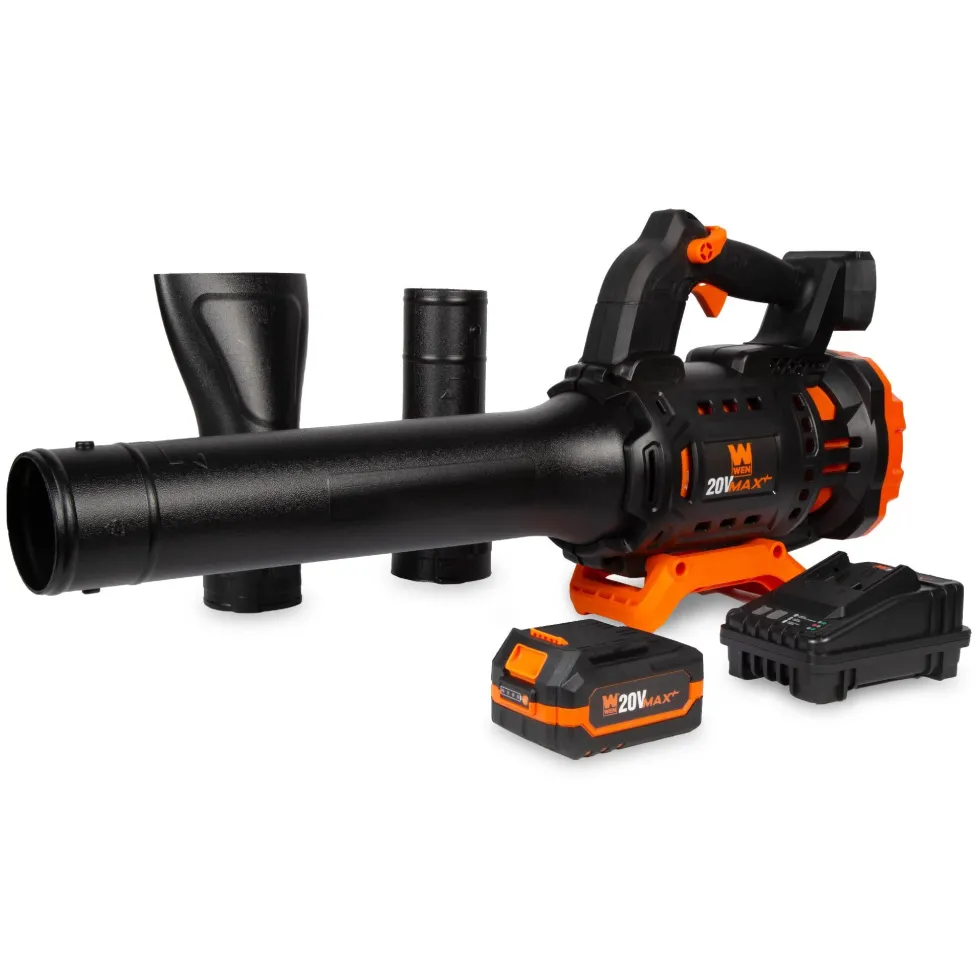 WEN 20711 20V Max Cordless Brushless Axial Leaf Blower with 4Ah Battery and Charger