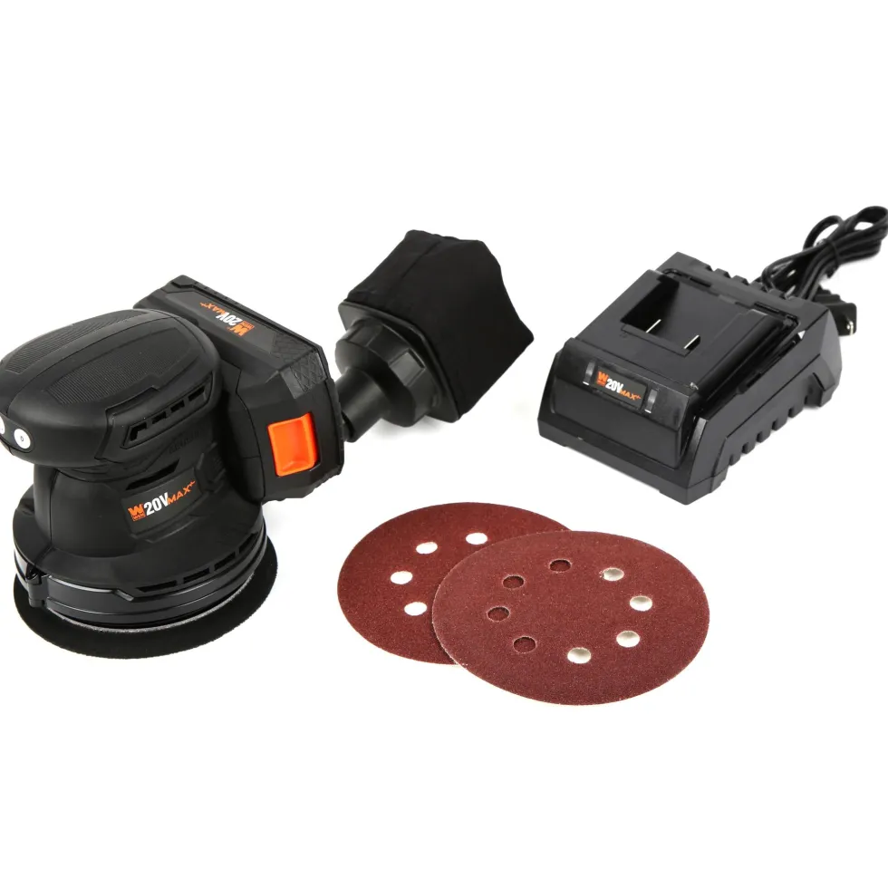 WEN 20405 20V Max Cordless Brushless 5-Inch Random Orbit Rotary Sander with 2.0 Ah Lithium-Ion Battery and Charger