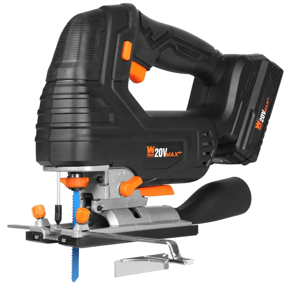 WEN 20667 20V Max Cordless Brushless Jigsaw with 4.0 Ah Lithium Ion Battery and Charger