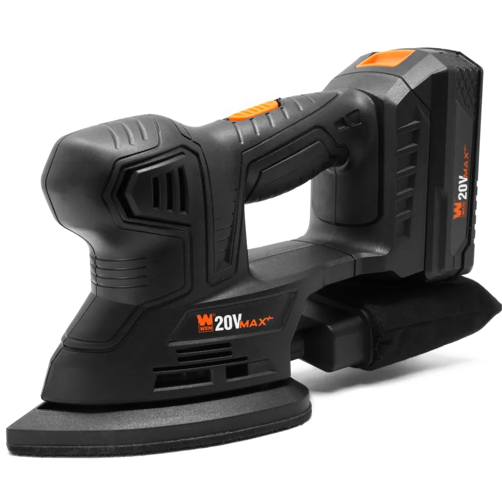 WEN 20401 20V Max Cordless Detailing Palm Sander with 2.0 Ah Lithium-Ion Battery and Charger