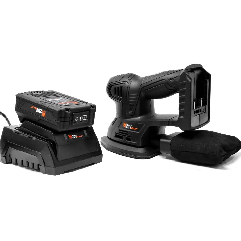 WEN 20401 20V Max Cordless Detailing Palm Sander with 2.0 Ah Lithium-Ion Battery and Charger