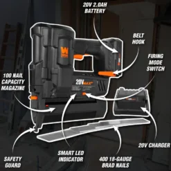 WEN 20512 20V Max Cordless 18-Gauge Brad Nailer with 2.0Ah Battery and Charger