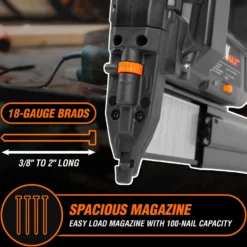 WEN 20512 20V Max Cordless 18-Gauge Brad Nailer with 2.0Ah Battery and Charger