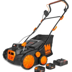 WEN 20716 20V Max Cordless 15-Inch 2-in-1 Brushless Electric Dethatcher and Scarifier with Collection Bag