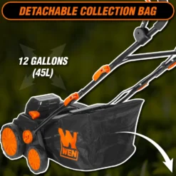 WEN 20716 20V Max Cordless 15-Inch 2-in-1 Brushless Electric Dethatcher and Scarifier with Collection Bag