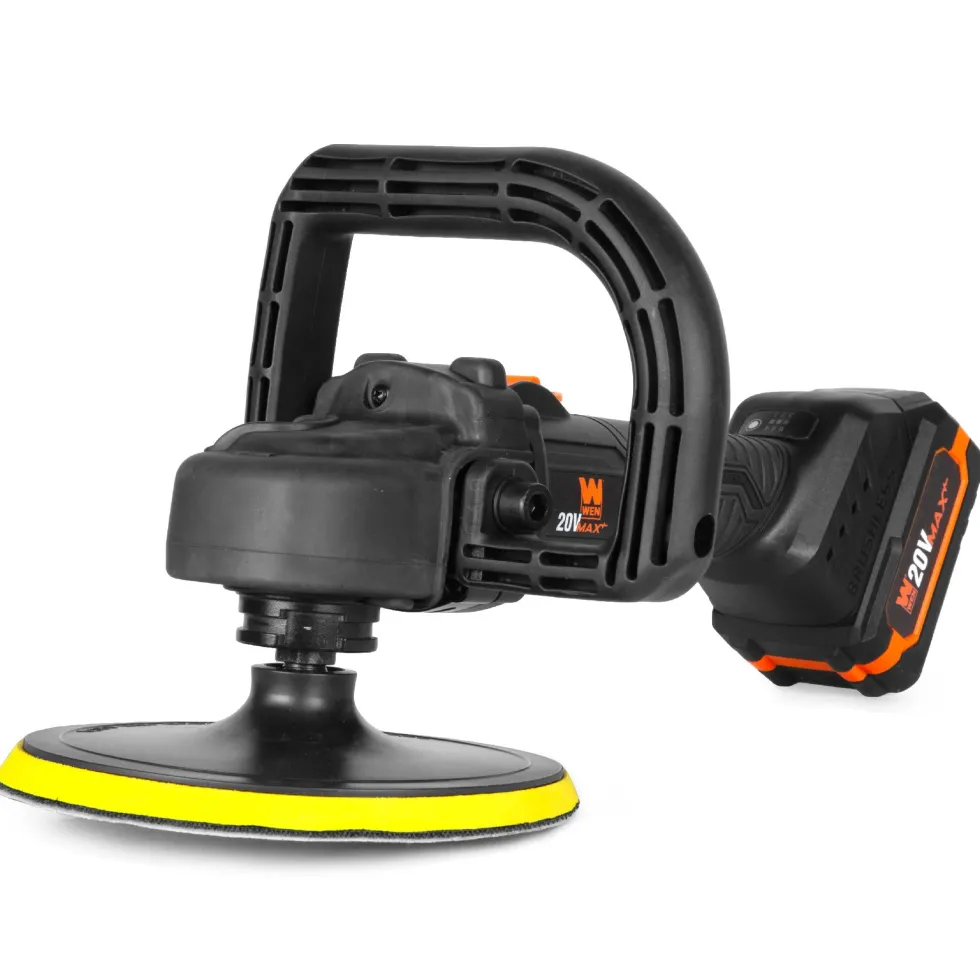WEN 20877 20V Max Cordless 7-Inch Variable Speed Rotary Polisher and Waxer Kit with 4Ah Battery, Charger, and Polishing Pads