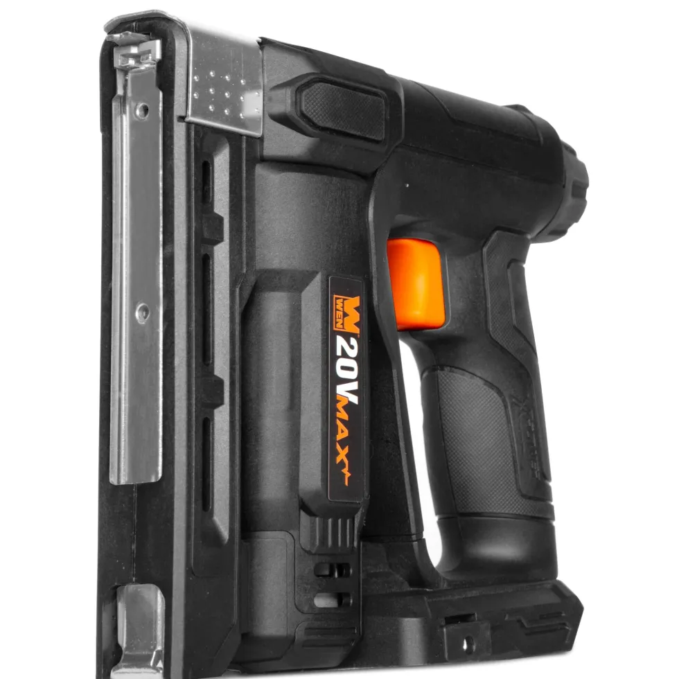 WEN 20539 20V Max Cordless 2-in-1 18-Gauge Brad Nailer and T50 Crown Stapler with 2.0Ah Battery and Charger