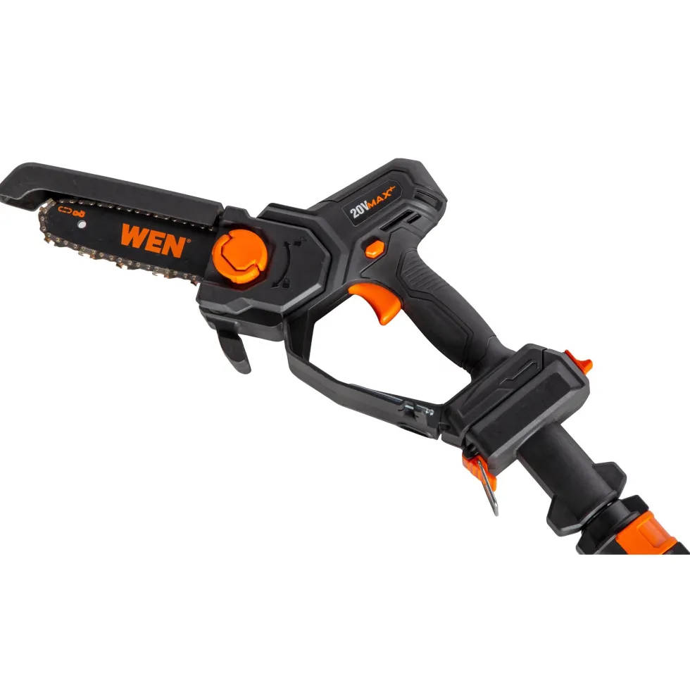 WEN 20751 20V Max Cordless 2-in-1 6-Inch Chainsaw and Pole Saw with 12.3-Foot Reach, 4Ah Battery and Charger