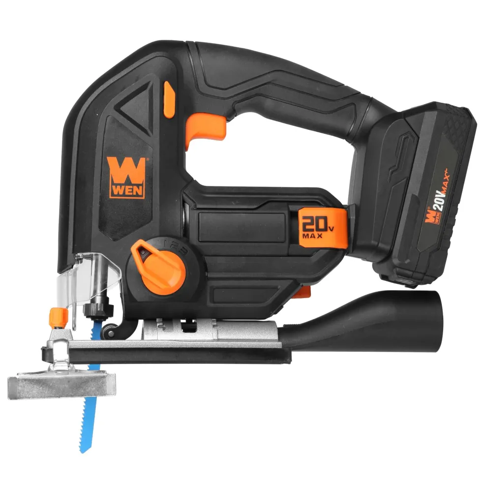WEN 20661 20V Max Cordless Jigsaw with 2.0 Ah Lithium Ion Battery and Charger