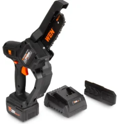 WEN 20736 20V Max Cordless Mini Chainsaw with 6-Inch Bar, 4Ah Battery and Charger