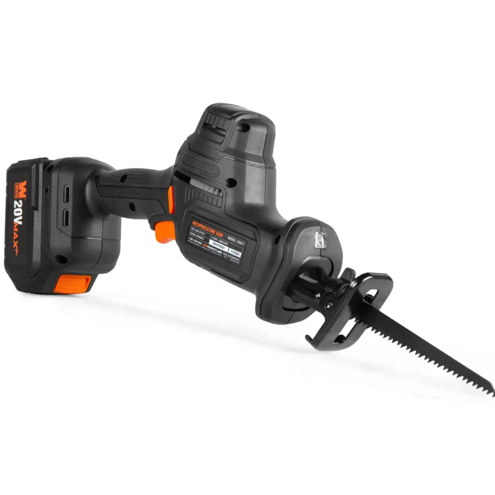 WEN 20631 20V Max Cordless Reciprocating Saw, Brushless Compact One-Handed Design with 4.0 Ah Lithium-Ion Battery and Charger