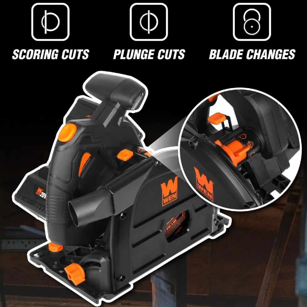 WEN 20691 20V Max 6.5-Inch Cordless Brushless Plunge Cut Variable Speed Track Saw with Two 4.0 Ah Batteries and Charger