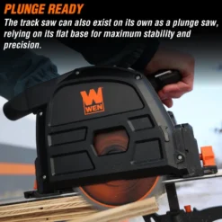 WEN 20691 20V Max 6.5-Inch Cordless Brushless Plunge Cut Variable Speed Track Saw with Two 4.0 Ah Batteries and Charger