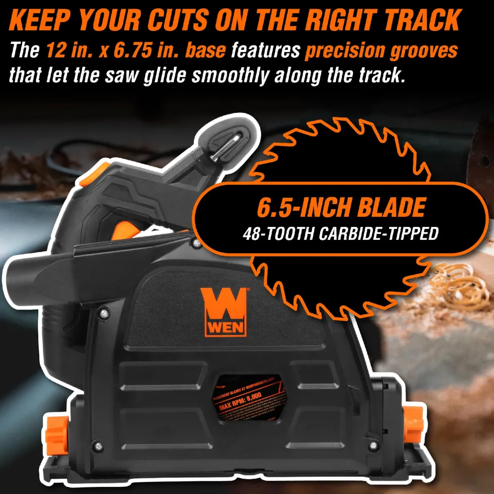 WEN 20691 20V Max 6.5-Inch Cordless Brushless Plunge Cut Variable Speed Track Saw with Two 4.0 Ah Batteries and Charger