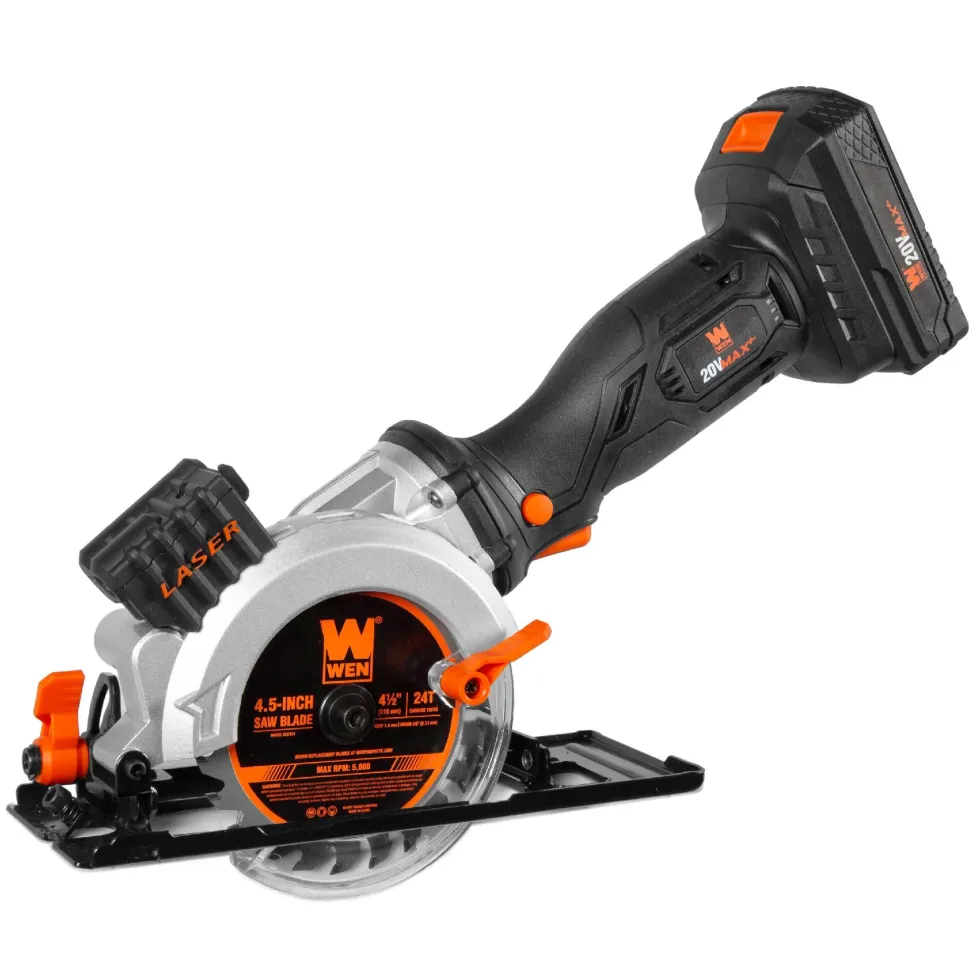 WEN 20604 20V Max 4-1/2-Inch Cordless Mini Circular Saw with 2.0Ah Battery and Charger