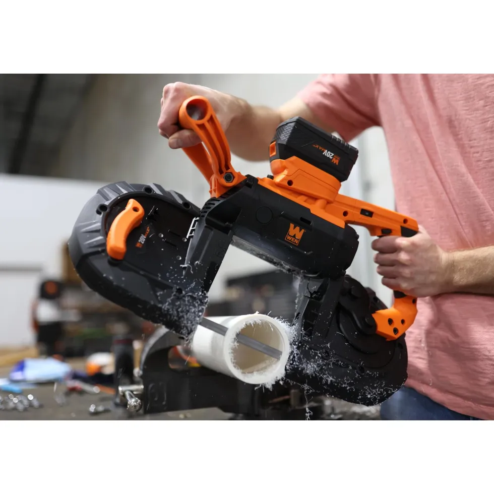 WEN 20496 20V Max 5-Inch Variable Speed Cordless Portable Metal Band Saw with 5.0 Ah Lithium Ion Battery and Charger