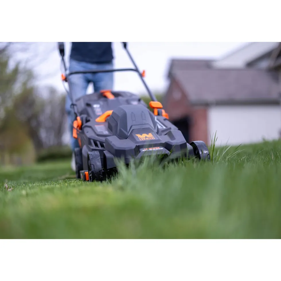 WEN 20839 20V Max 2-in-1 19-Inch Cordless Brushless Lawn Mower and Mulcher with Two 5Ah Batteries and Dual Port Charger