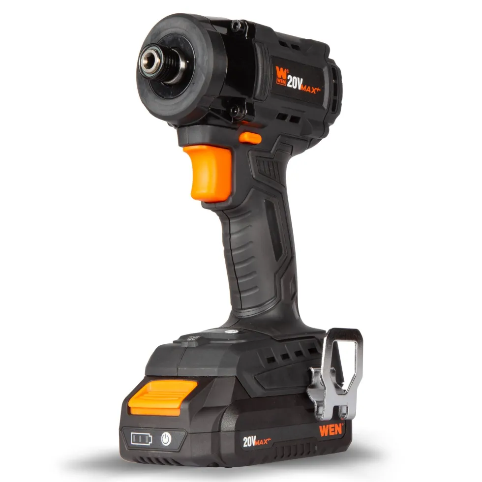 WEN 20136 20V MAX Lithium-Ion 1/4-Inch Brushless Cordless Compact Impact Driver with 2.0 Ah Battery and Charger