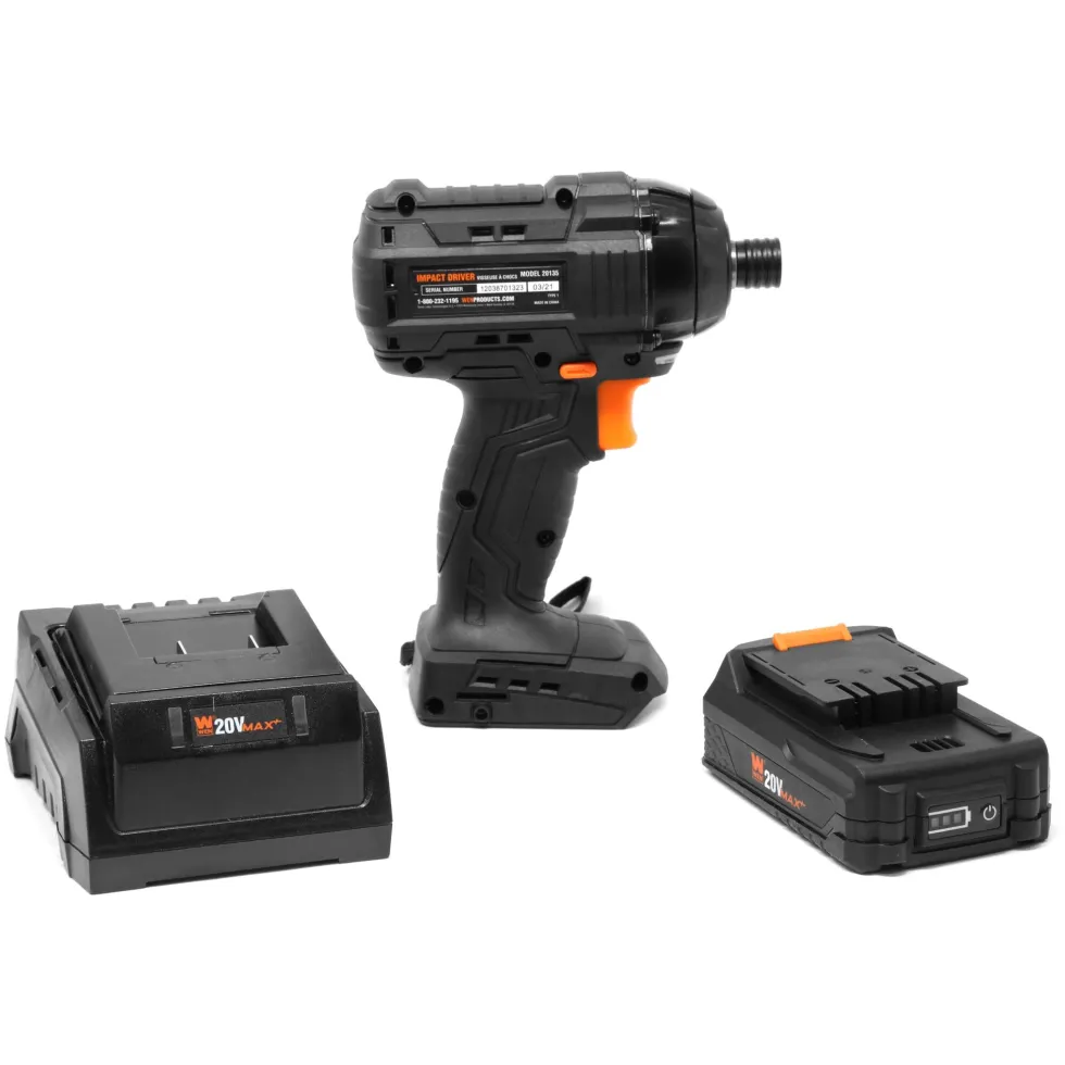 WEN 20135 20V MAX Lithium-Ion 1/4-Inch Brushless Cordless Impact Driver w/ 2.0 Ah Battery and Charger