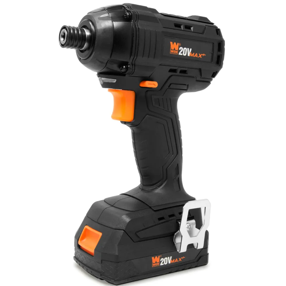 WEN 20135 20V MAX Lithium-Ion 1/4-Inch Brushless Cordless Impact Driver w/ 2.0 Ah Battery and Charger